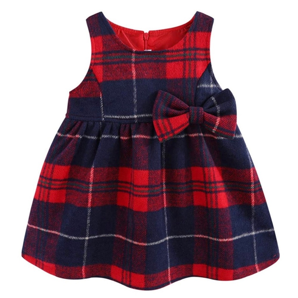 Plaid Holiday Girls Dresses - Faux Wool Sleeveless